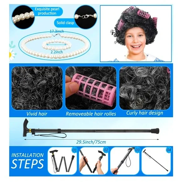 Tisancy® Grandma Costume Kit Halloween Costume 100 Days of School Girl’s Sz 4/5 - Picture 6 of 9